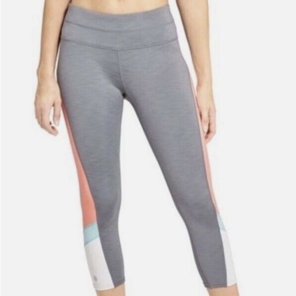 ATHLETA Gray Coral Colorblock Sonar Capri Cropped Tight Leggings